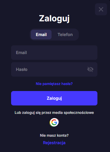 Panel logowania i autoryzacji konta